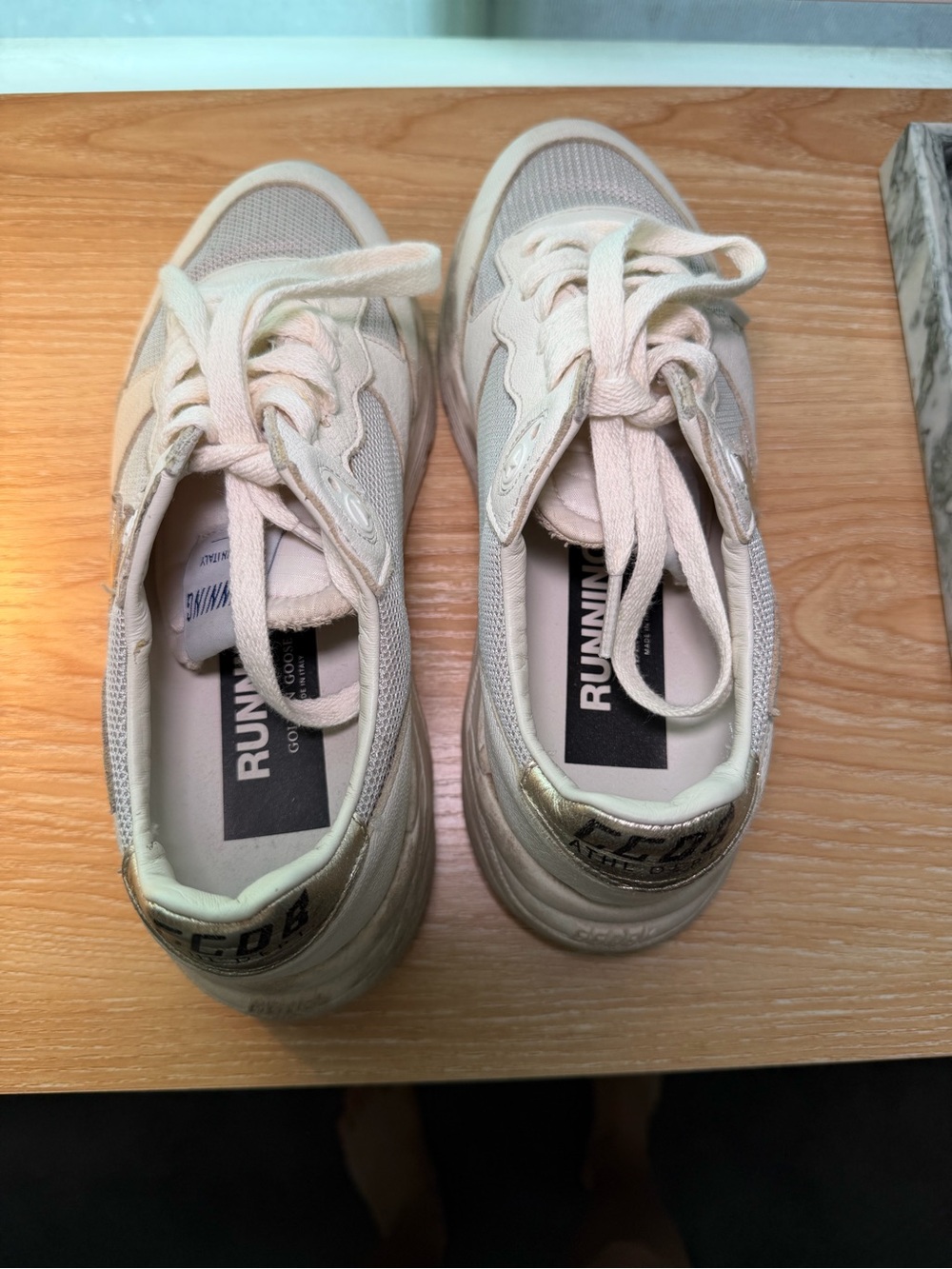 Golden Goose White Low-Top Mesh & Leather Sneakers with Silver Heel